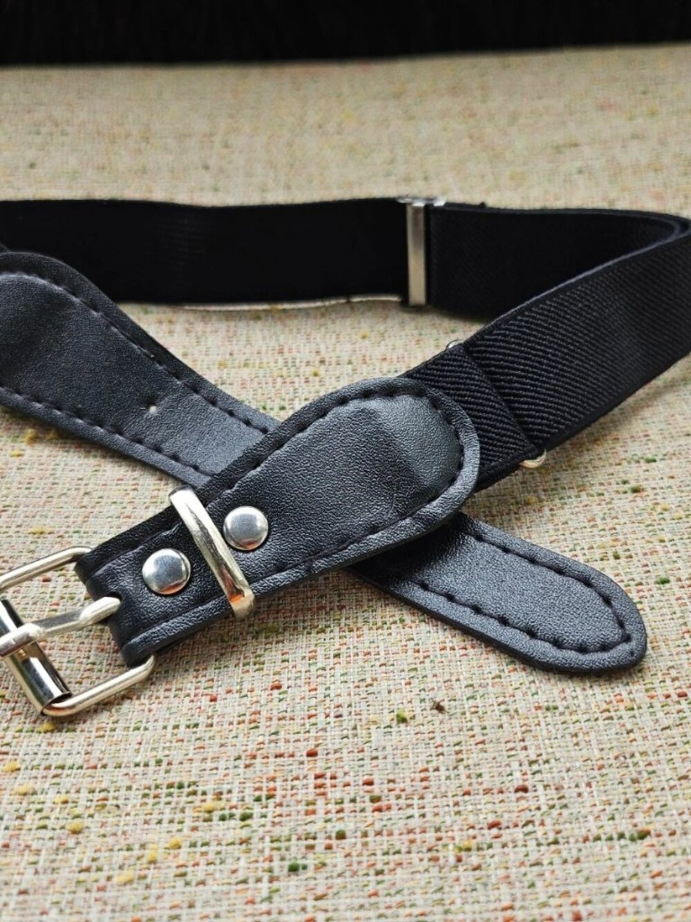 Dog Collar Faux Leather Vegan Black Tone Canvas/Leather Pet Collar Adjustable
